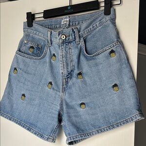 Zara Blue Jean Shorts with Pineapple Embroidery